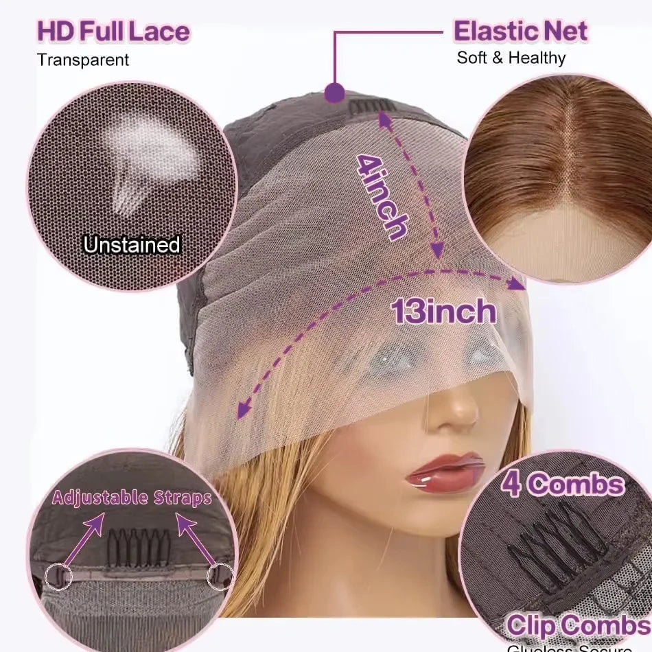 Honey Blonde Bob Wig Human Hair 14 Inch 13x4 Body Wave 4/27 Highlight Ombre HD Lace Front Wigs Human Hair Pre Plucked Glueless Lace Frontal Bob Wigs for Women Colored Wig
