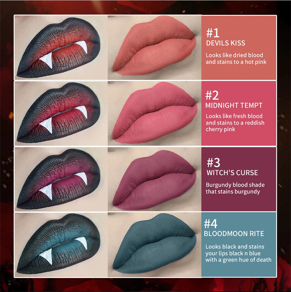 Lip Stain Kiss of Death Bloody Gothic Matte Long Lasting Waterproof Change of Black Vampire Halloween Cosplay Makeup