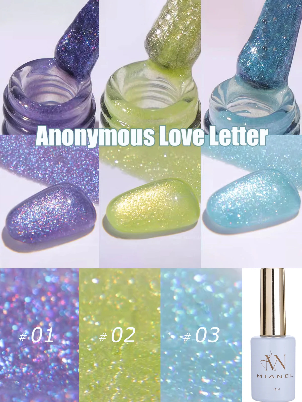 MN 1-9PCS Pink Blue White Green Color Series Gel Nail Polish With Strobe Glitter Brocade Diamond Gel Polish