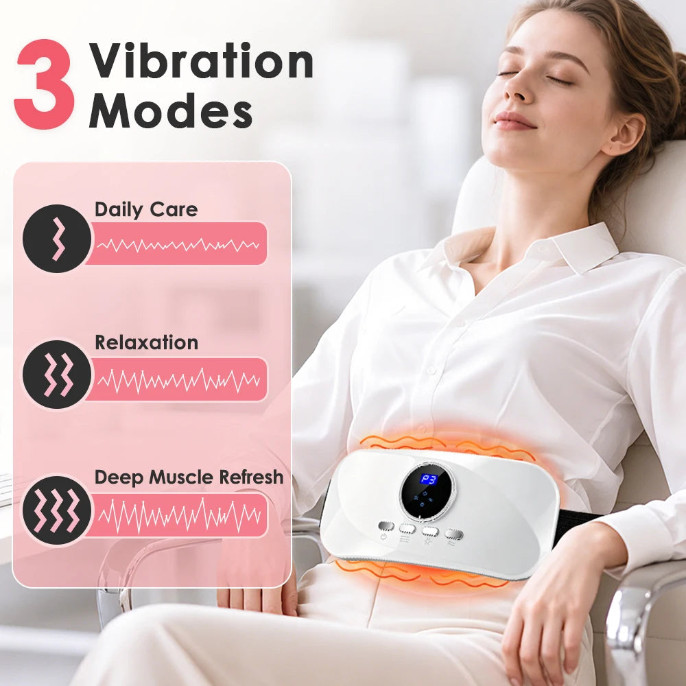 Cordless Abdominal Heating Massage Belt - 8 Vibration Modes, 3 Hot Compress Levels, for Menstrual Period,Daily Muscle Relaxation