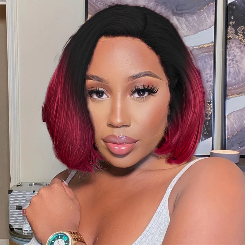 Straight Short Bob Wig 13x4 Lace front Bob Wigs Brazilian Human Hair Wig Preplucked For Woman Short Pixie #1B30 Color ﻿