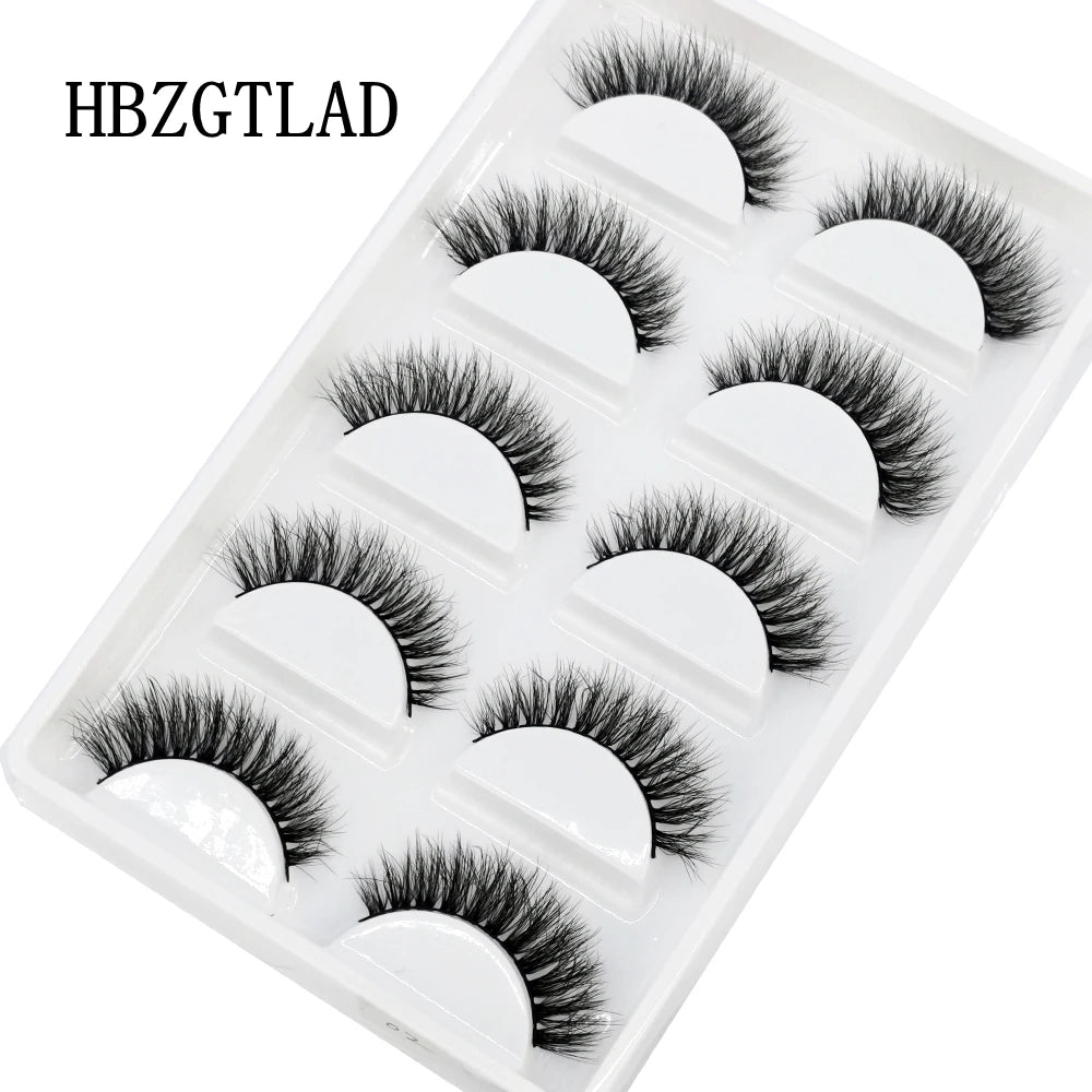 HBZGTLAD 5Pairs Handmade Mink Lashes Short False Eyelashes Dense Natural Long Messy Eye Lashes Reusable Stage Makeup Eyelashes