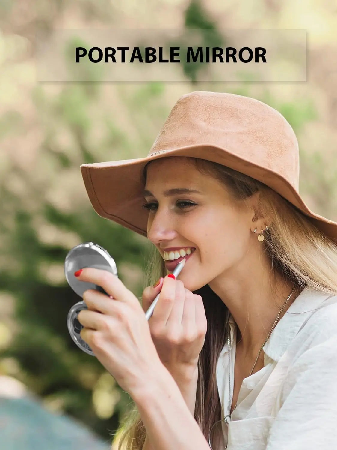 Compact Mirror, 1x/2x Magnification Pocket Mirror, Silver | Compact Mirror for Purse, Metal+Glass, Foldable Double-Sided Mirror, Purse Essentials, Portable, Travel, Quick Touch-ups