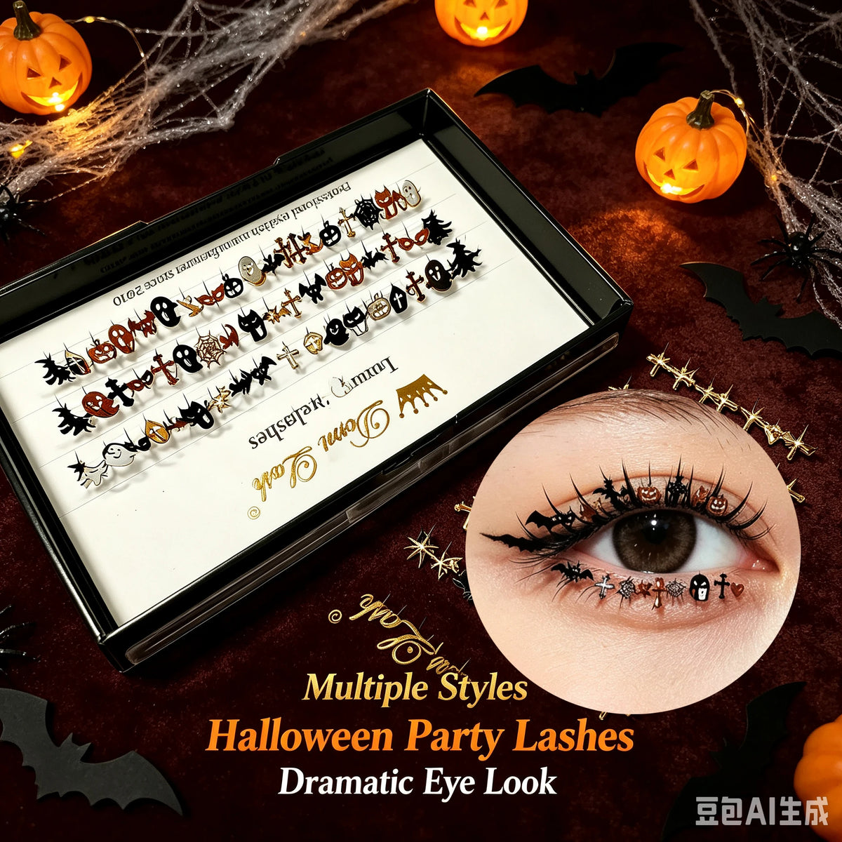 Domi Lash 3D Halloween Cosplay Eyelashes Christmas Diamond Glitter Snow Santa Cat Design False Individual Lash Party Eye Makeup