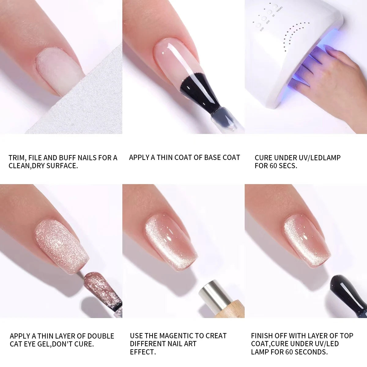 6pcs Cat Eye Nail Polish Gel 2025 New Style Blue Pink Cat Eye Nail Art Suitable for Women's Nail Salon Design