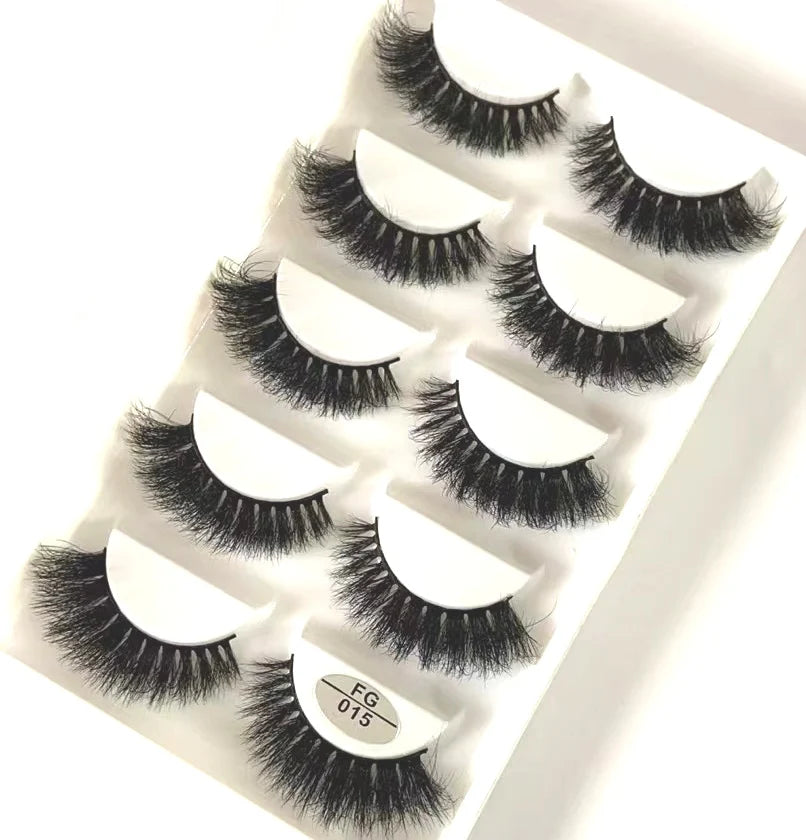 HBZGTLAD 5Pairs Handmade Mink Lashes Short False Eyelashes Dense Natural Long Messy Eye Lashes Reusable Stage Makeup Eyelashes