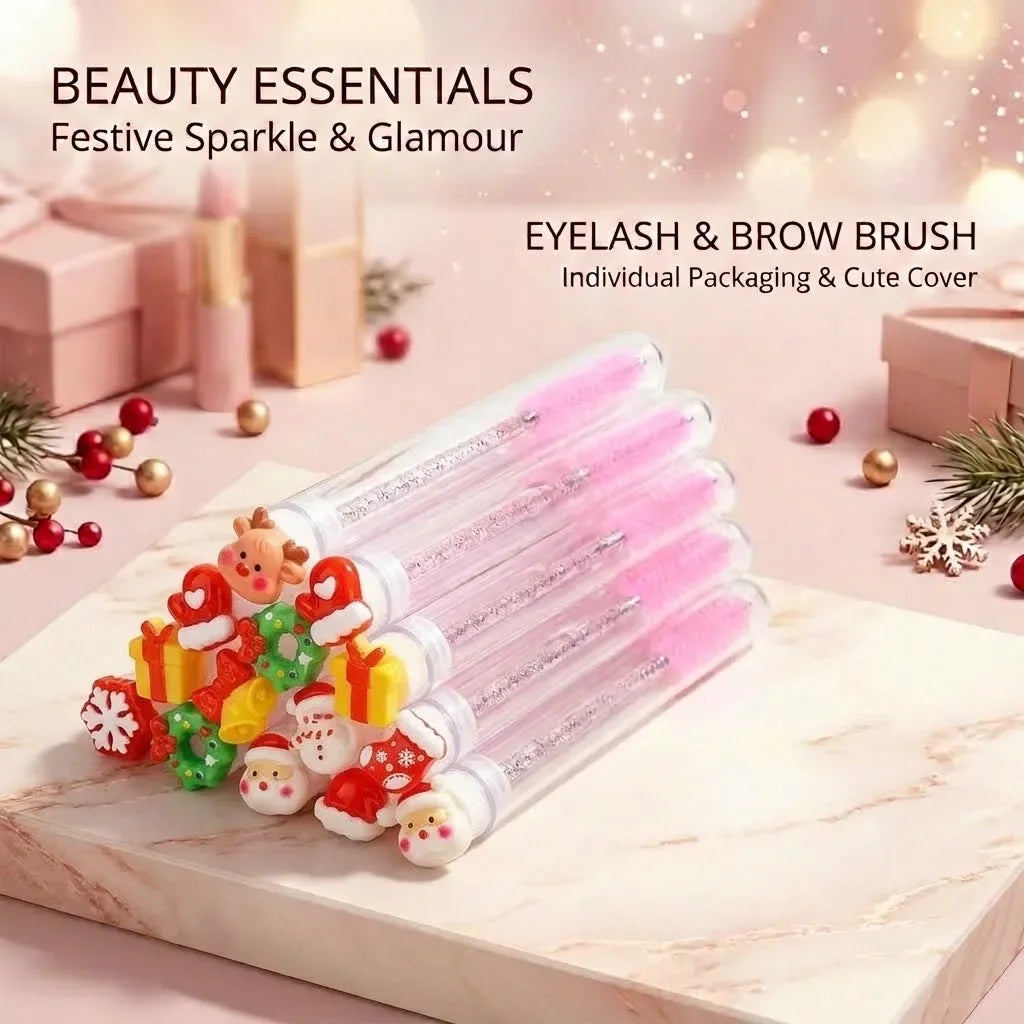 10pcs Christmas Mascara Eyelash Brush in Tube with Christmas tree, Dust-Proof Reusable Mascara Wand Lash Applicator Makeup Tool