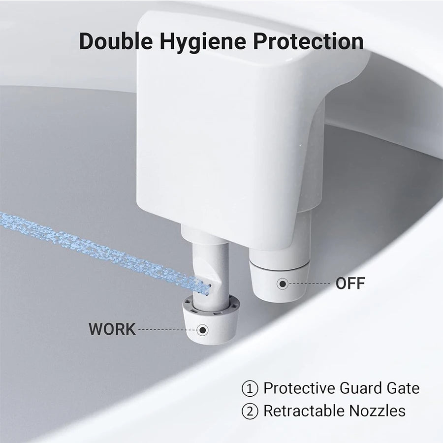 Non-Electric Ultra-Slim Bidet - Dual Nozzle Self-Cleaning Fresh Cold Spray, Adjustable Pressure for Feminine & Rear Hygiene