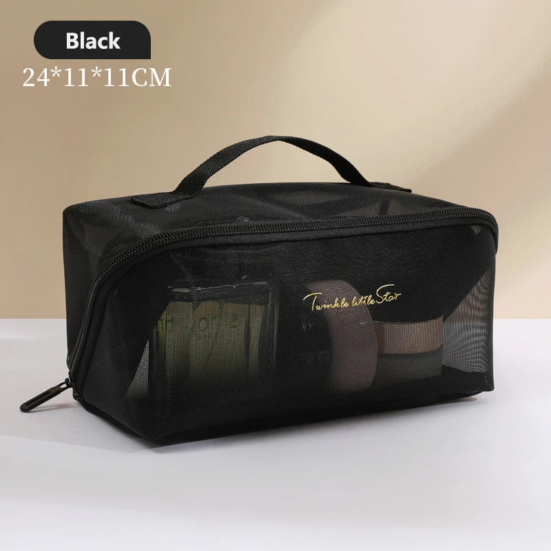 New Transparent Mesh Pillow Cosmetic Bag Travel Tote Makeup Toiletry Storage Pouch Washbag Large Capacity Organizer Zipper Bags