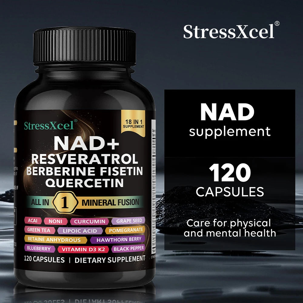 NAD+ Supplement with Resveratrol  & Quercetin - Boost NAD+ Levels, Energy & Anti-Aging Support - Vegan, 120 Softgels