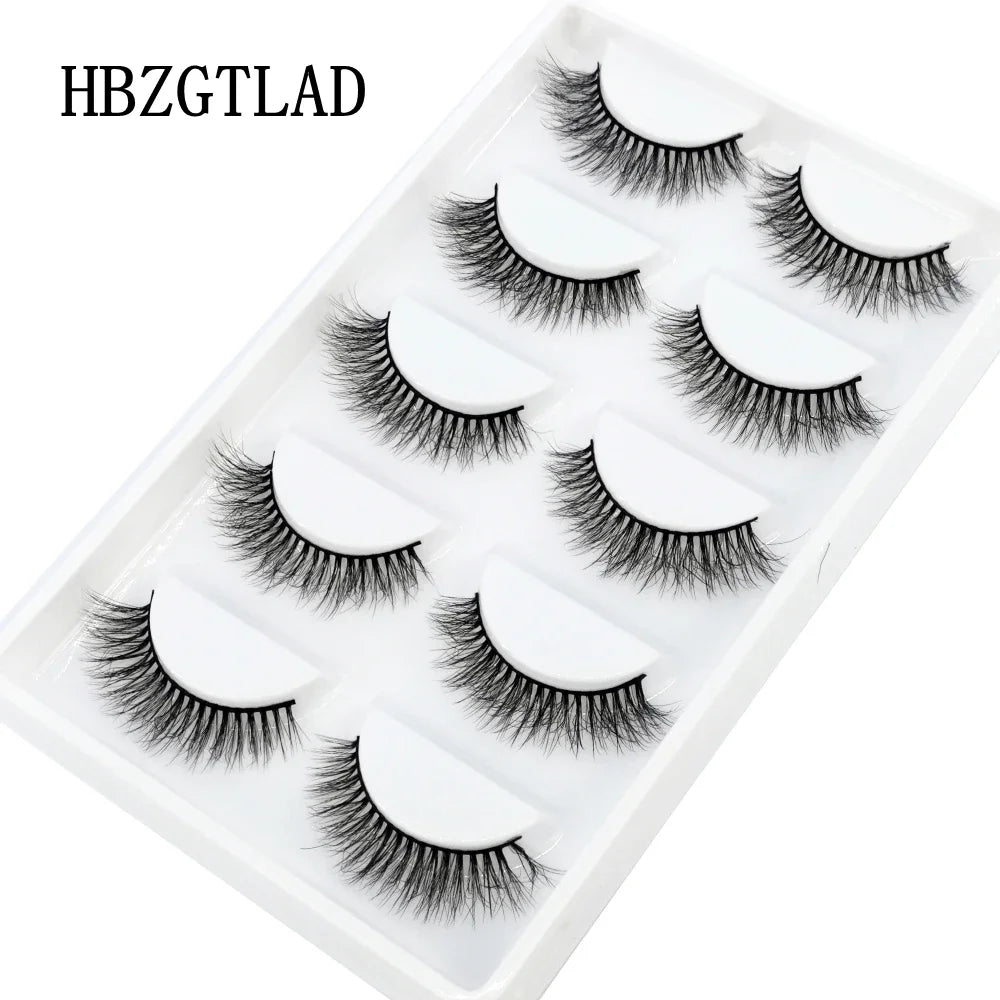 HBZGTLAD 5Pairs Handmade Mink Lashes Short False Eyelashes Dense Natural Long Messy Eye Lashes Reusable Stage Makeup Eyelashes