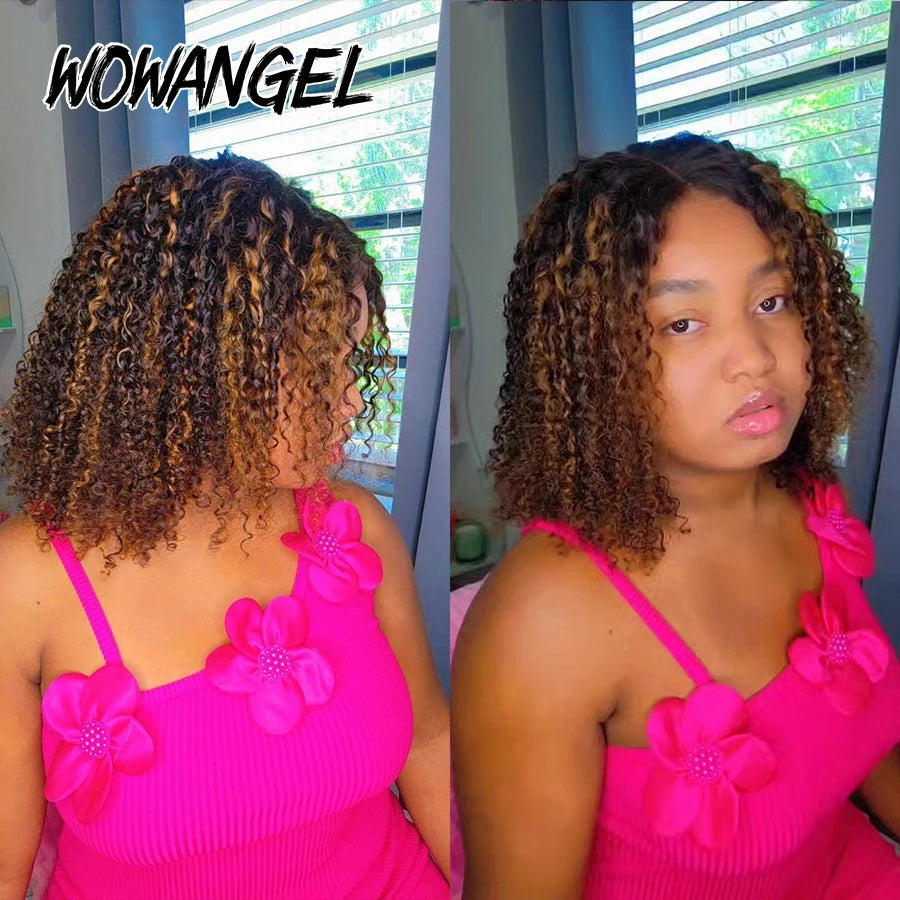 WOWANGEL 250% Kinky Curly Glueless Wigs 1B/27 Highlight Colored Wigs 5X5 HD Lace Closure Human Hair Wigs Pre Plucked For Women
