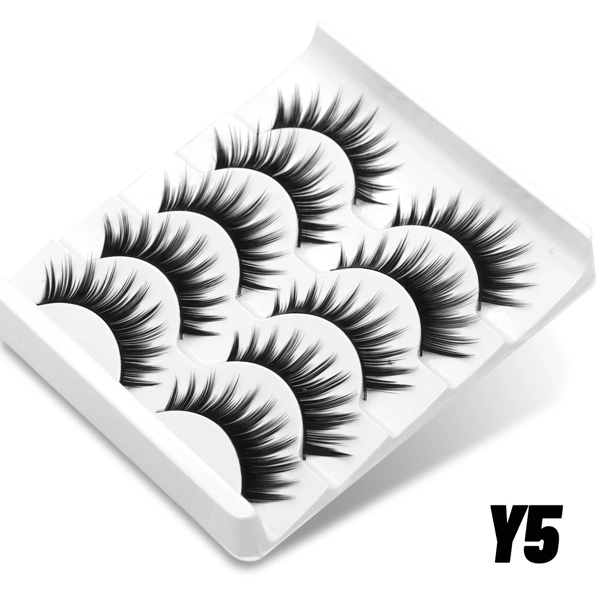 GROINNEYA Manga Lashes 5/10 Pairs 3D Clear Band Lashes Natural Look Mink Eyelashes Fluffy Cat Eye Lashes Pack Fake Eyelashes