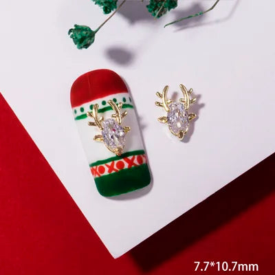 5Pcs Nail Art Jewelry Christmas Zircon Alloy Diamond Snowflake Christmas Tree Elk Bells Super Flash Luxury Nail Accessories