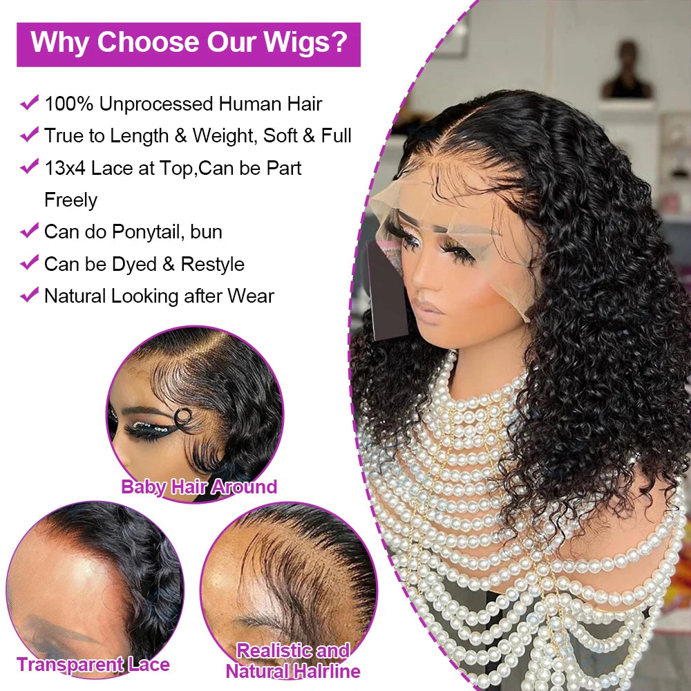 Brazilian Water Curly Lace Front Wig Short Bob Glueless Wigs Human Hair Deep Wave 13X6 Hd Lace Frontal Wig For Women 250 Density