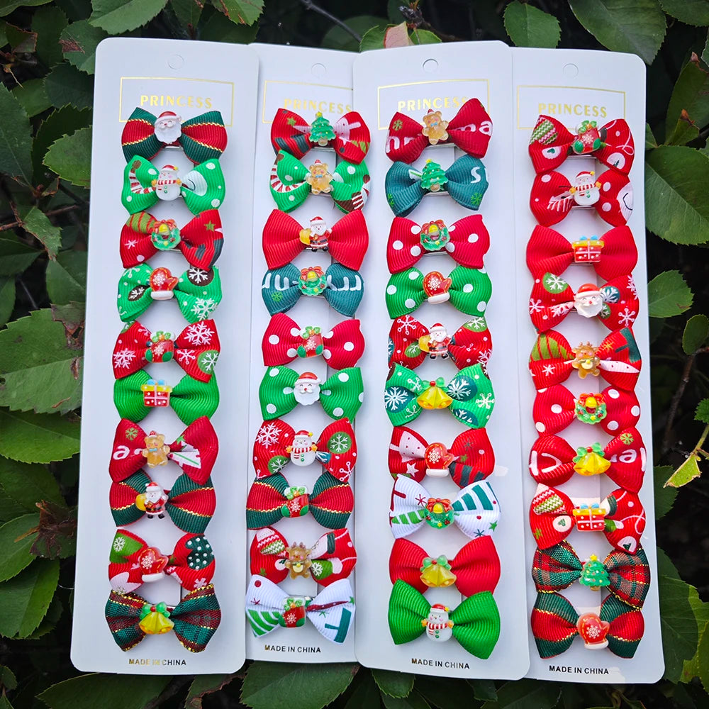 20Pcs Christmas Pet Hair Clips Santa Snowman Bowknot Dog Cat Hair Barrettes Puppy Kitten Holiday Party Grooming Hair Accessories