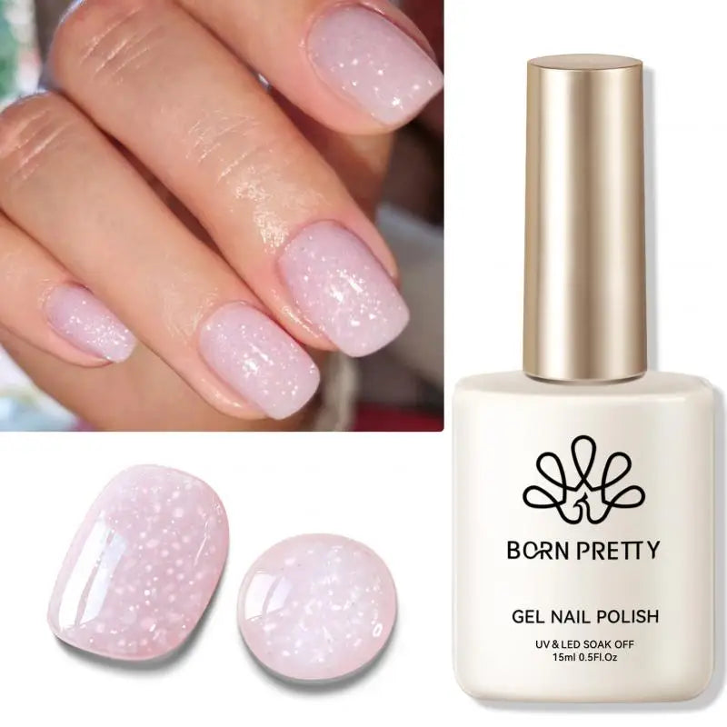 BORN PRETTY 1 Bottle 15ml Gold Sequins Jelly Gel Polish Christmas Semi Permanent Nail Art Manicure Soak Off UV Gel Nail Supplies