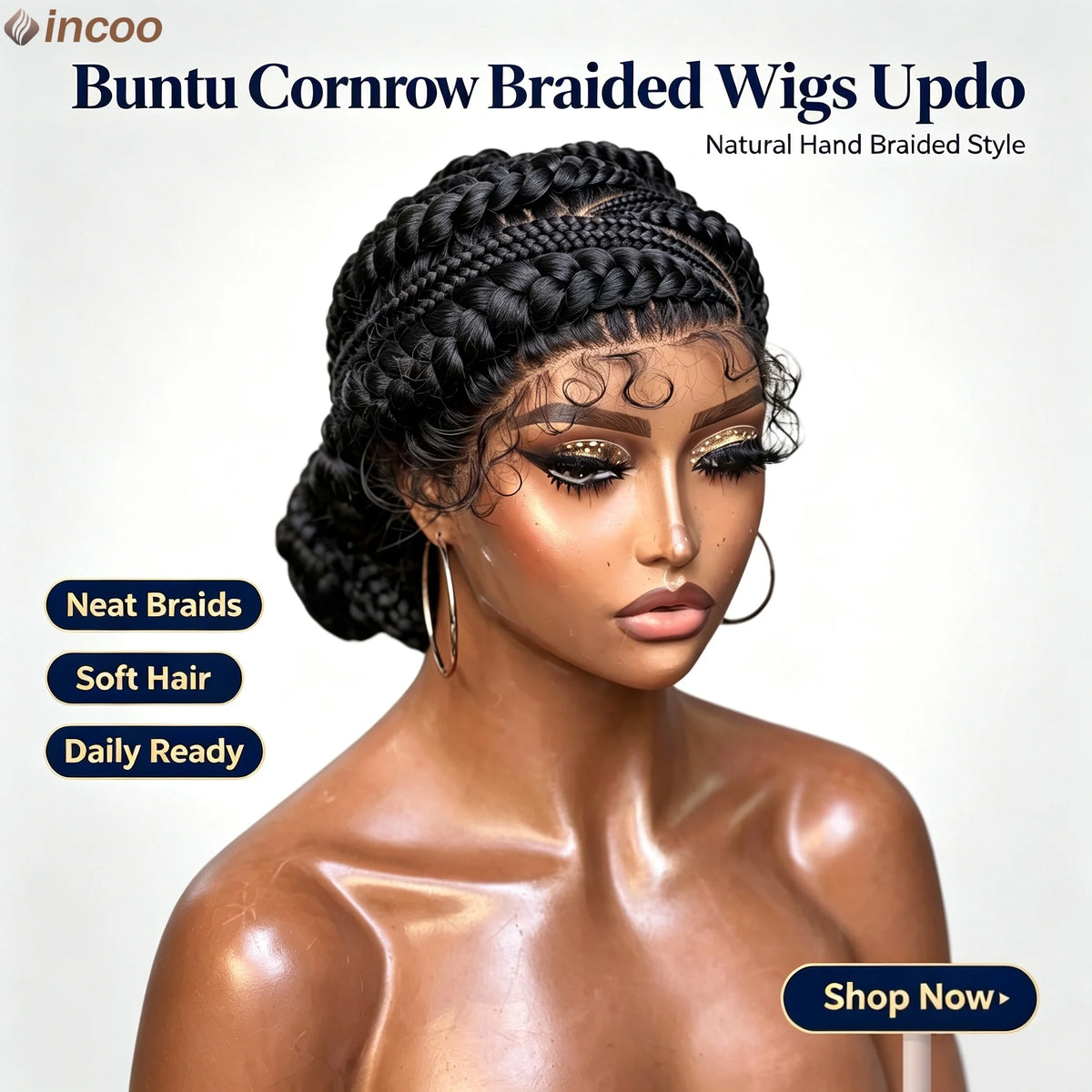 Short Bantu Knotless Braided Wigs Synthetic Full Lace Wig Box Braids Low Buns Wig Glueless Cornrow Braiding Hair Wigs For Women
