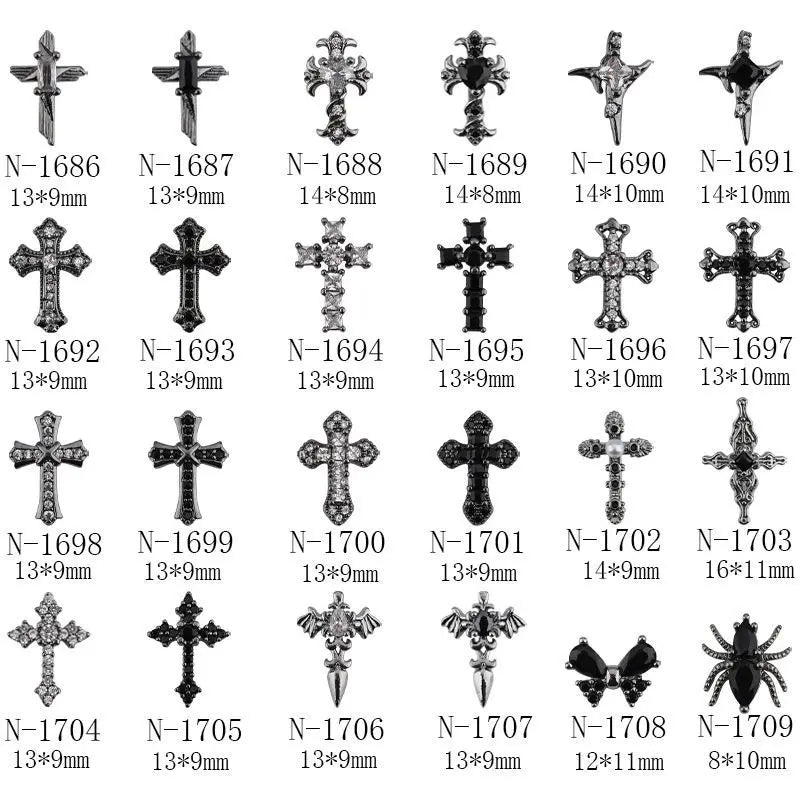 10pcs Halloween Dark Black Cross Butterfly Nail Art Parts Zircon Crystal Manicure Nails Accesorios Supplies Decorations Charms