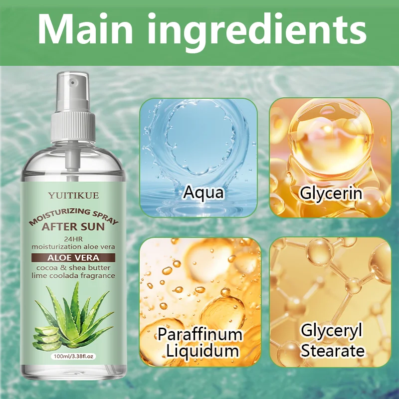 YUITIKUE Aloe Vera After Sun Repair Spray Cooling Hydrating Mist Soothe Sunburn Skin 24H Long Lasting Moisturizer