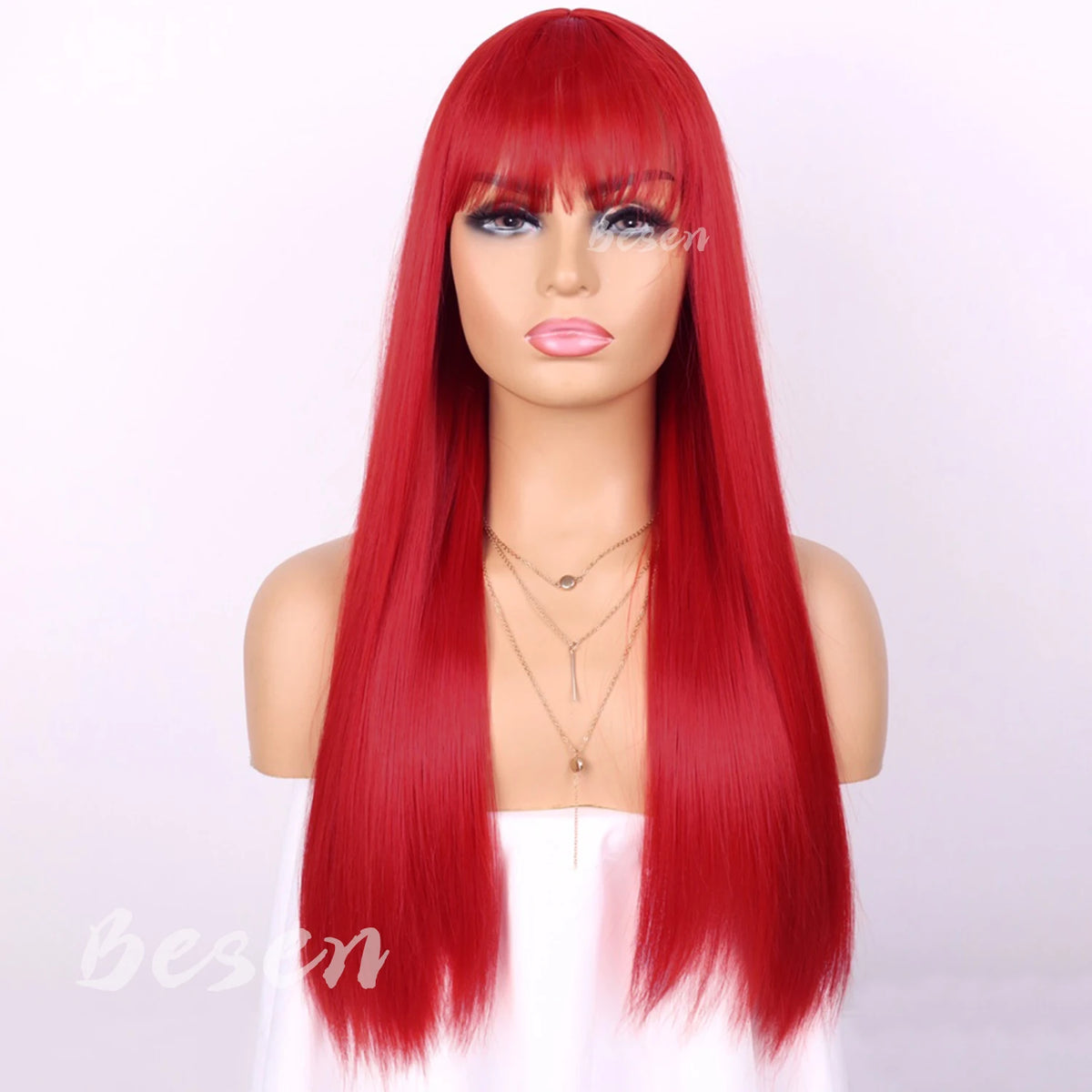 Synthetic Long Straight Wig with Bangs for Women Long Straight Wigs Heat Resistant Natural Looking Wigs for Daily Wear
