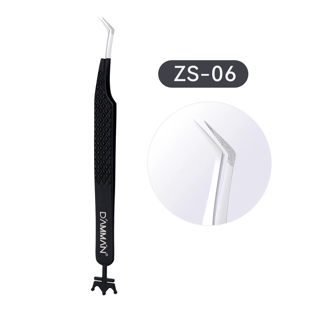 DAMMAN Fiber Tip Lash Extensions Tweezers Professional Eyelash Tweezers Anti-slip Lash Tweezers Eyelash Extension Supplies