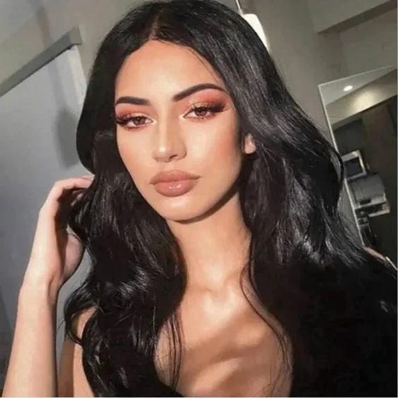 QUEENTAS 40 Inch Black Wig with Bangs Long Black Wigs for Women Synthetic Straight Hair Party Daily Wear