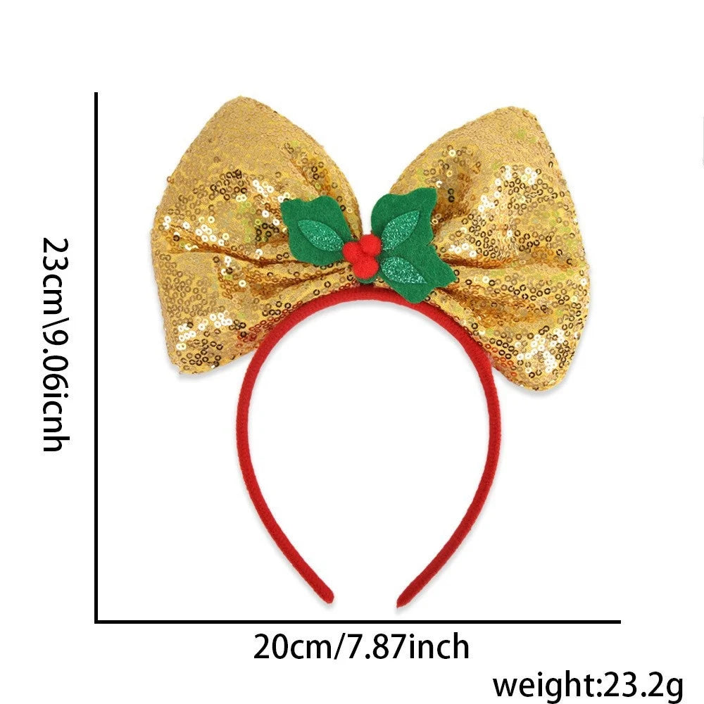 New Christmas Headband Sequins Bow Tie Hair Band Children's Hair Accessories Holiday Gift Dress Headwear Party Supplies