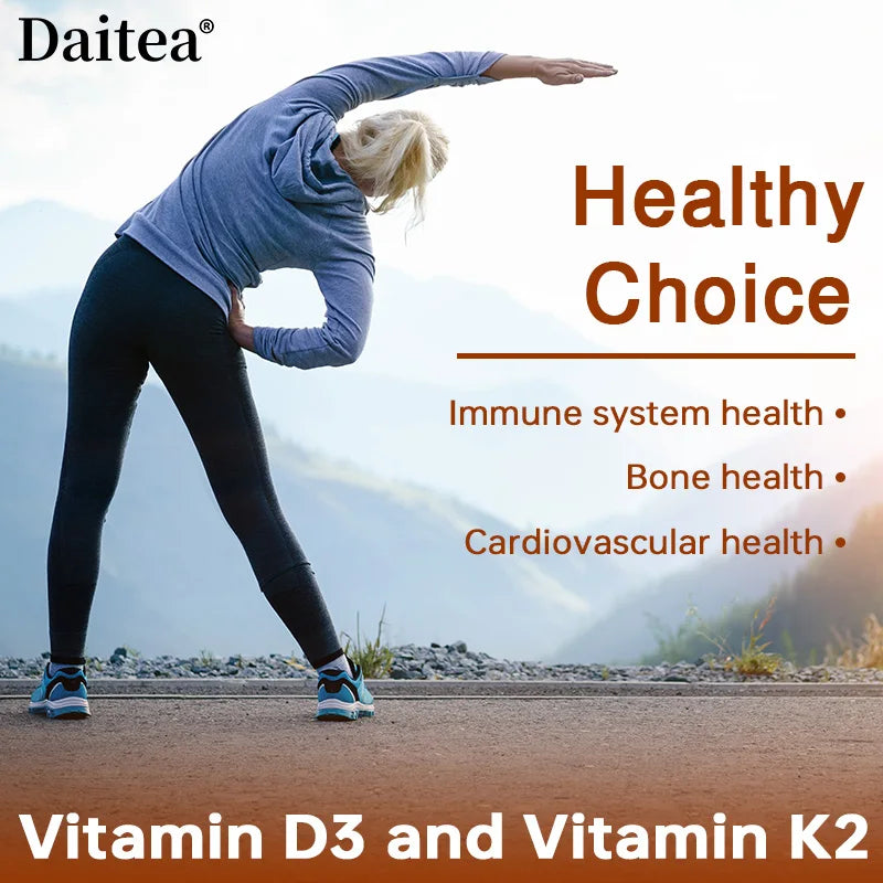 Vitamin D3+K2 Capsules - Help Calcium Metabolism Promote Bone Teeth and Skin Health Support Immunity
