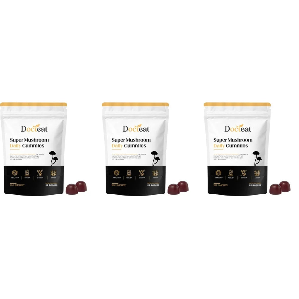 Docteat Super Mushroom Daily Gummies 10:1 Fruiting Body Blend Supports Cognitive Clarity Focus and Immune Vigilance 60 Gummies