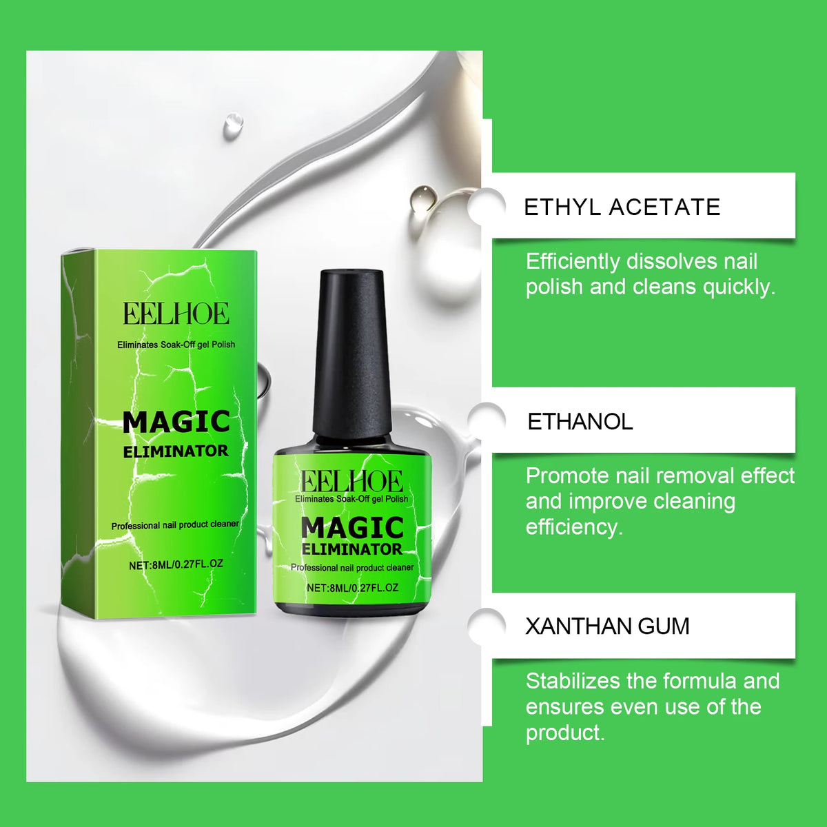 Gentle Nail Gel Remover Soak Off Solution for Acrylic Builder Gel Easy Removal Without Damaging Nails No Residue Fast Acting 8ml