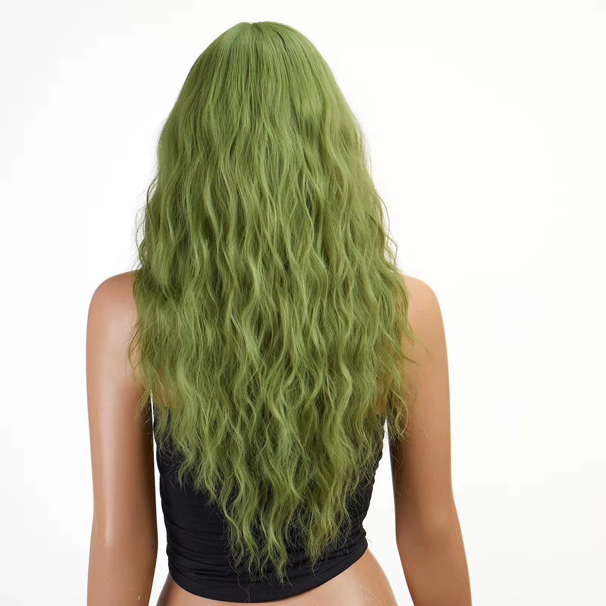 HENRY MARGU Light Green Curly Synthetic Wigs Long Colorful Wig with Bangs Heat Resistant Fiber for Cosplay Party Women Girls Use