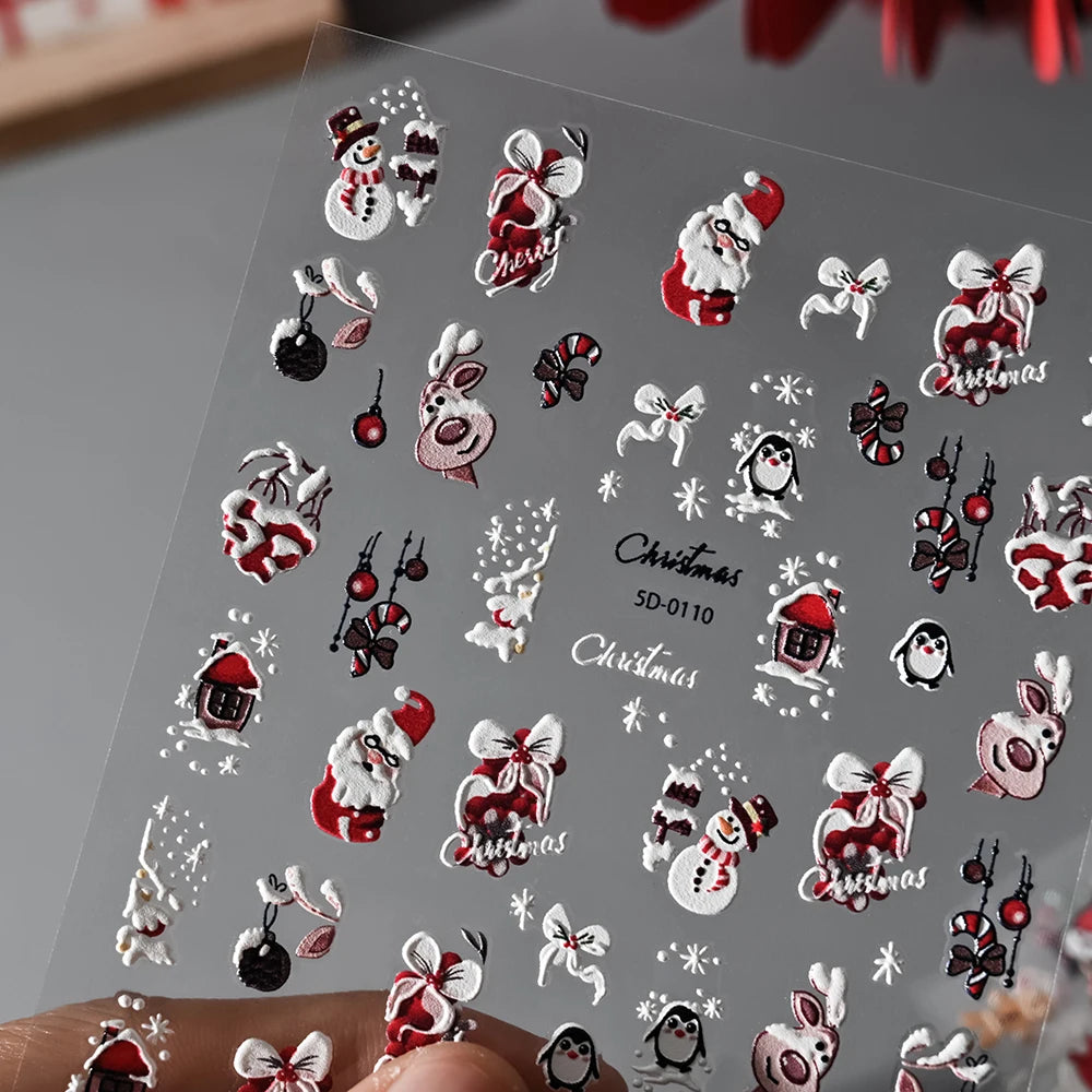 1sheet 5D Holly Berries Christmas Nail Declas Cute Polka Dots Christmas Trees Nail Stickers Gingerbread Man Snowflake Manicure
