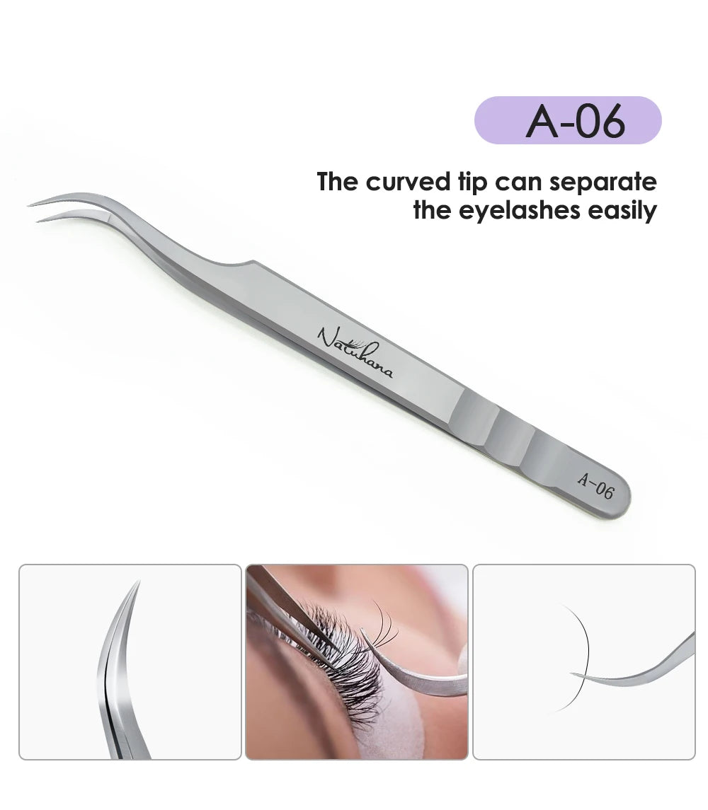 NATUHANA Anti-Static Lash Tweezers High Precision Stainless Steel Eyelash Extension Isolation Volume Tweezers Professional Tools