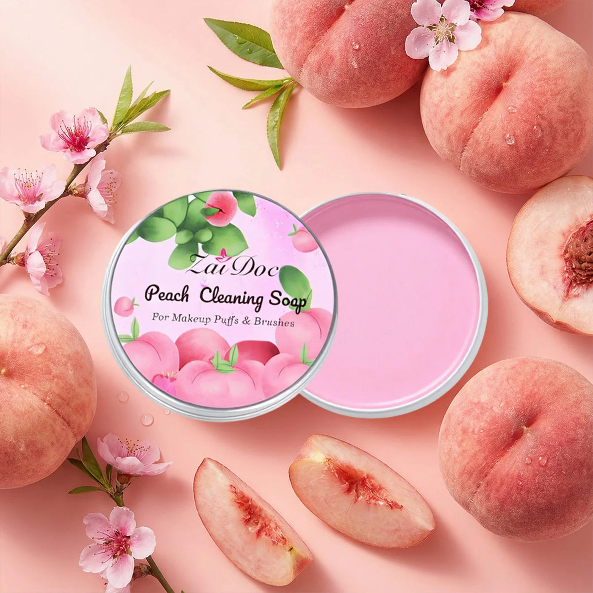 ZaiDoc Makeup Brush Cleaning Soap Blue Starry or Pink Peach Oolong with Cleaning Pad 2-in-1 Solid Brush Cleaner Mat for Beauty Blender Sponge Makeup Gentle Deep Cleaning Tool