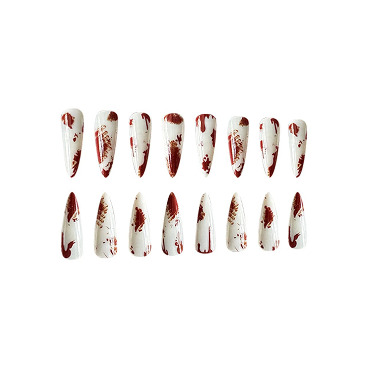 24pcs Press On Nails Long Pointed Halloween False Nail Tips Wearable Bloodstain Printed Fake Nails Party Costume Accessories