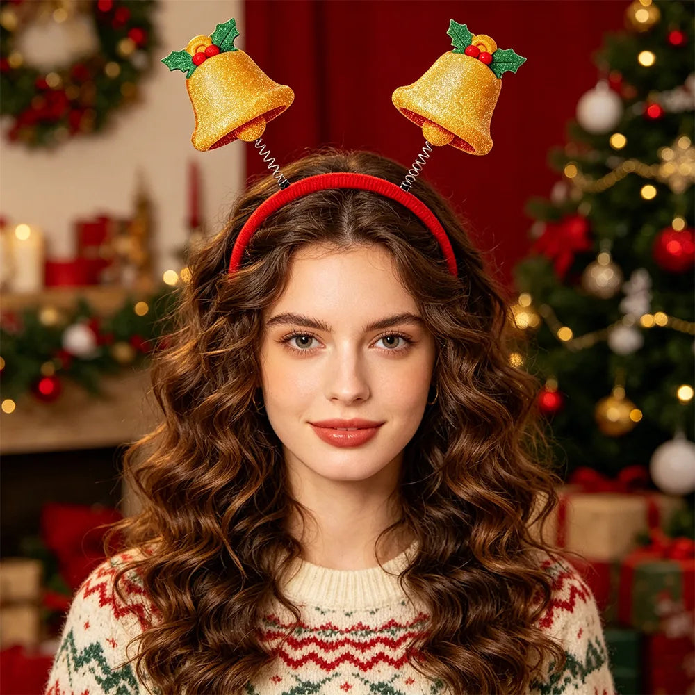 3D Flat Snowman Reindeer Christmas Headband with Antler Bow Hair Clip Festive Christmas Decoration Headwear for Parties