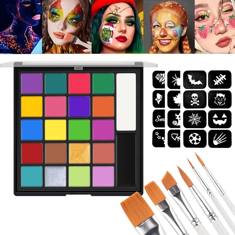 22 Color Face Body Painting Kit for Kids Adults,Face Paint Makeup Palette with Brush,Halloween Carnival Artist Cosplay Art Party