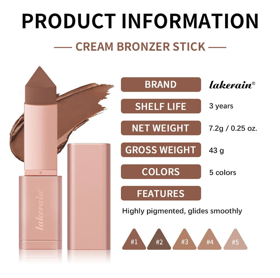3D Bronzer Contour Stick Face Makeup Lasting Smooth Contour Bronzing & Contouring 2 IN 1 Creamy Bronze Stick Cosmetics 5 Colors