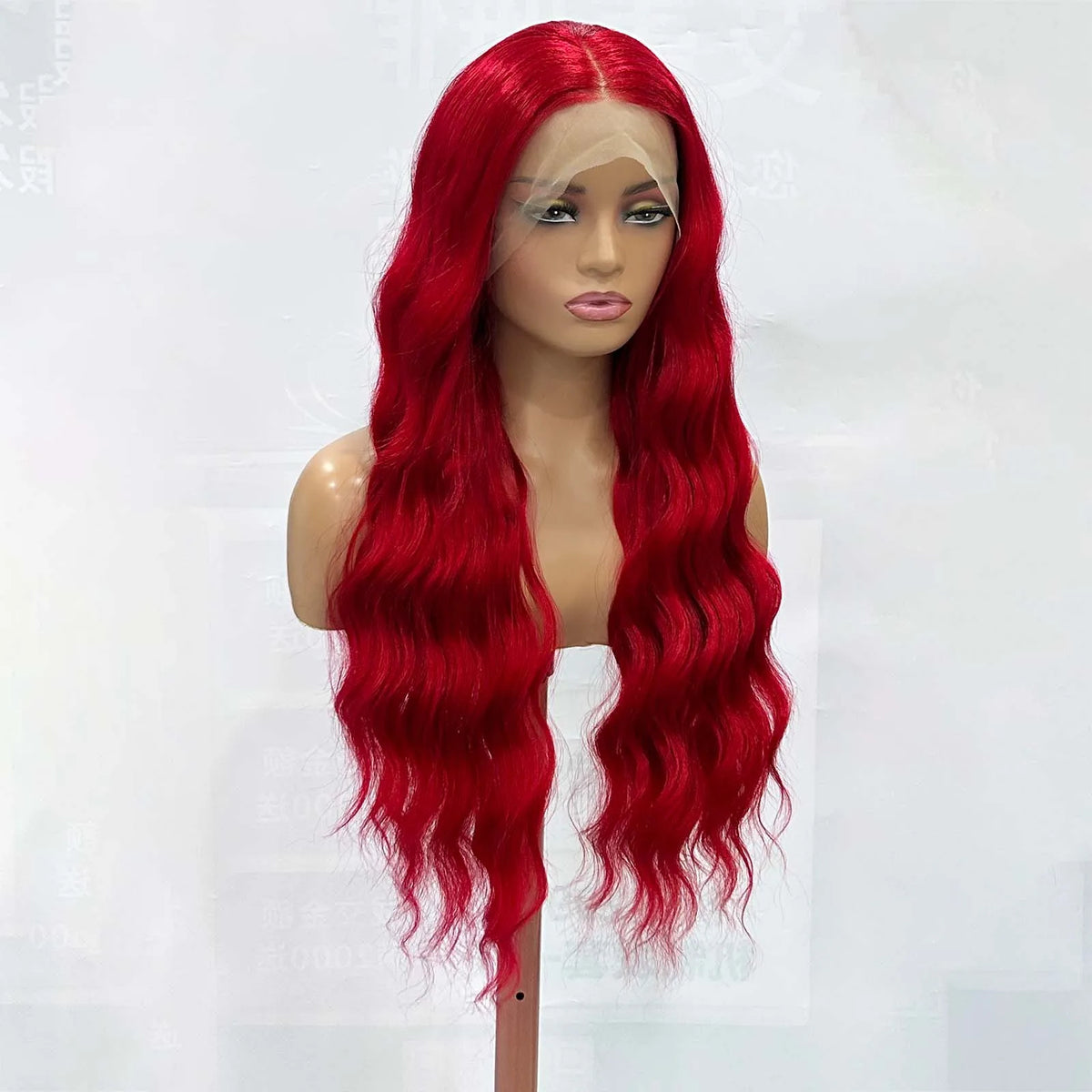 Dark Red Wig Natural Curly Long Wavy Synthetic Middle Part Loose Deep Wave 13X4 Lace Front Wigs for Women Daily Party Cosplay