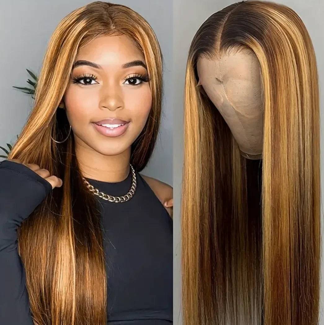 Straight Highlight Colored Synthetic Long Straight Hair Wigs Heat Resistant Fiber costumes,wigs for cosplay,parties