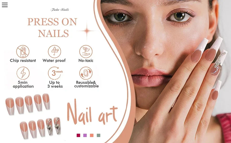 24PCS Cute Cartoon Red Apple False Nails Green Polka Dots Plaid Patterns French Fake Nails Tip Sweet Fruit Almond Nails Press On