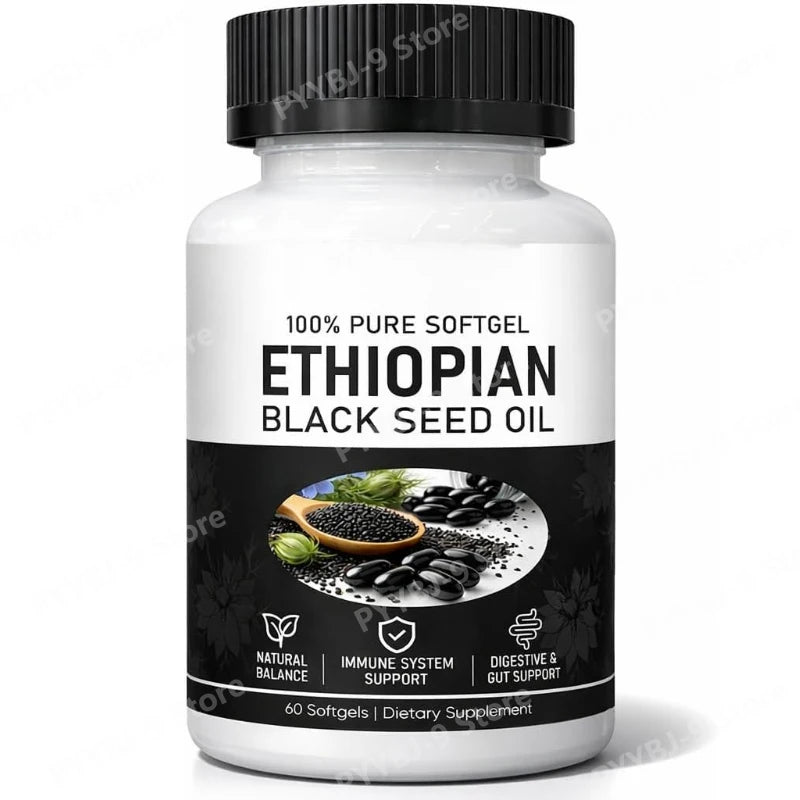 Ethiopian Black Seed Oil Softgels with Vitamin C, Zinc, Ginger and Turmeric for Immune & Antioxidant Support, 60 Softgels