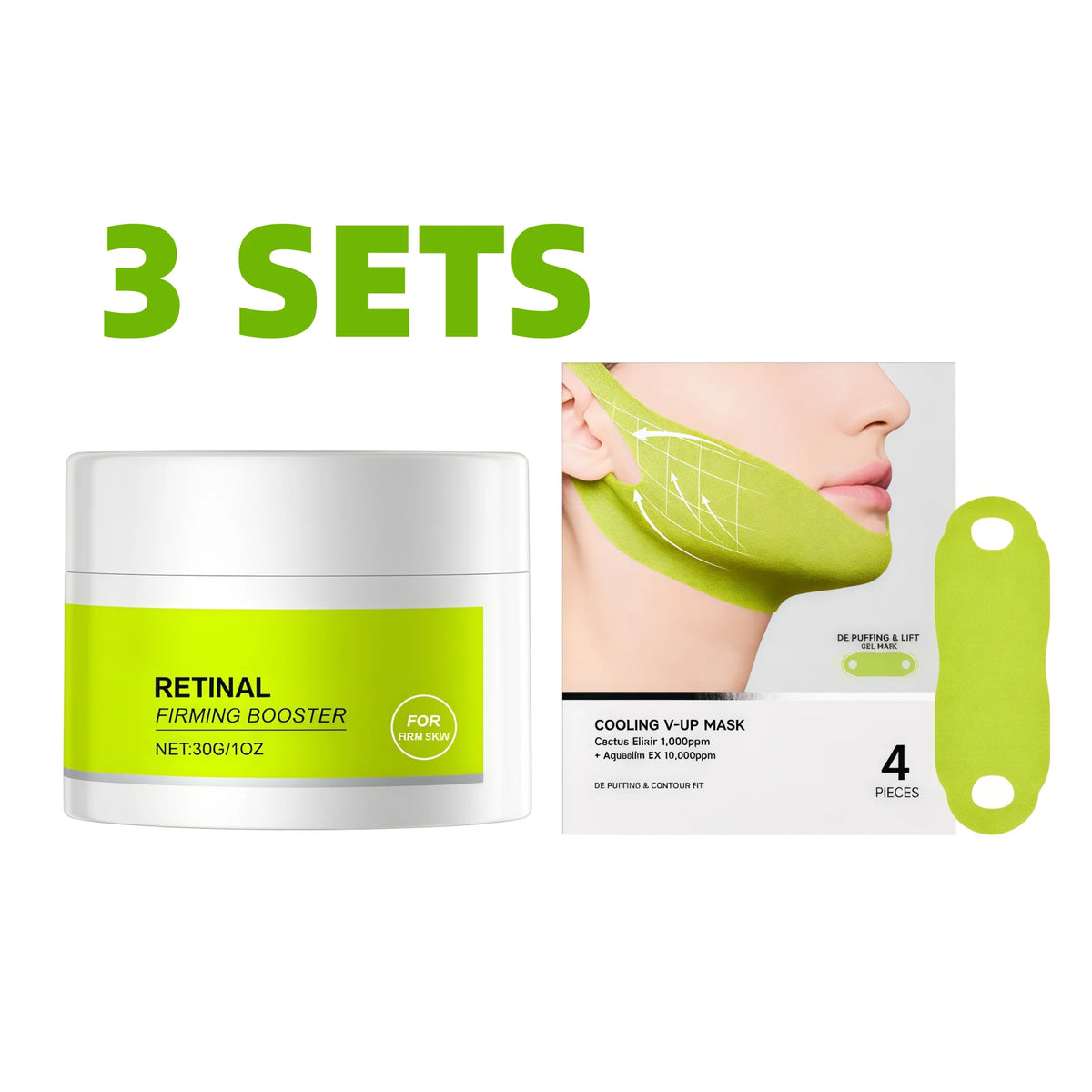 Retinol Firming Booster Cream with V Line Face Lifting Mask Set Full Face Anti-Aging&Jawline Tightening,Collagen Anti Wrinkle Moisturizer,Powerful Anti Swelling&Lifting Effect,Double Chin Reducer Facial Contour Lifting Skin C