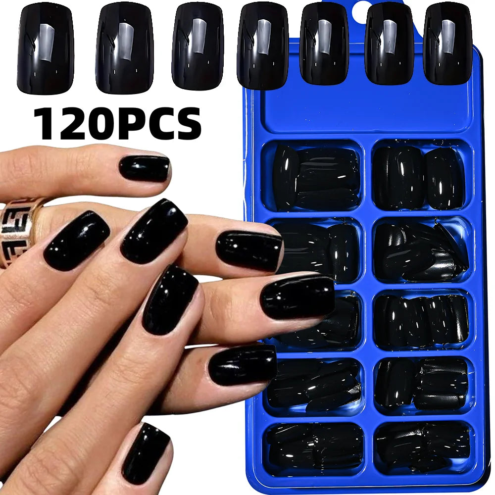 120Pcs Mixed Halloween&Christmas Red Almond Press On Nails Glossy Red Finger Fake Nails DIY Full Cover Manicure Almond Red Tips