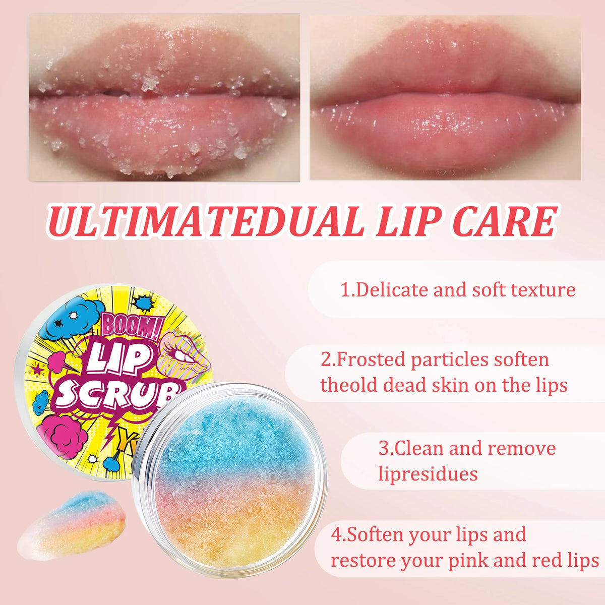 ZaiDoc 2Psc Lip Scrub Exfoliator Smooth Hydrate Dry Chapped Lips Gentle Lip Care Set with Moisturizing Formula 22g Each