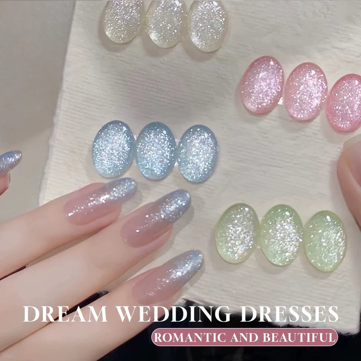 MN 1-9PCS Pink Blue White Green Color Series Gel Nail Polish With Strobe Glitter Brocade Diamond Gel Polish