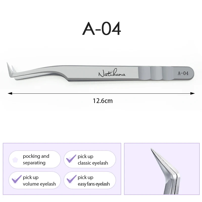 NATUHANA Eyelash Extension Tweezers Stainless Steel High Precision Stainless Steel Superhard Anti-Static Tweezers Makeup Tools