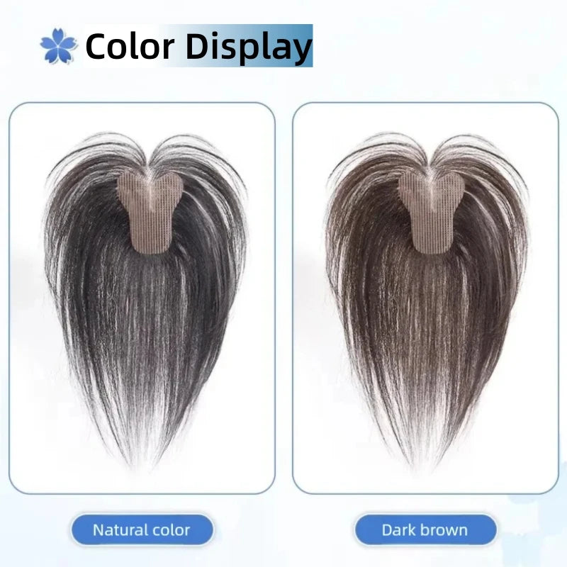 Invisible Human Hair Topper With Bangs Magic Tape Design Handmade Forehead Hairline Lace No Clips Bangs New Style