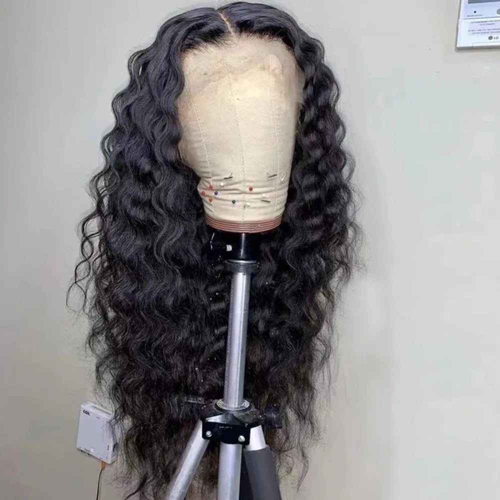 Navy Blue Light Pink Deep Wave Lace Front Wigs Free Part Long Curl Wavy Heat Fiber Synthetic Wig Makeup Cosplay Black Women Use